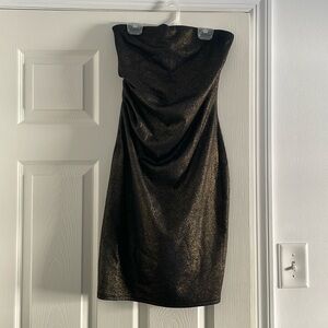 Rachel Roy strapless black / gold mini dress